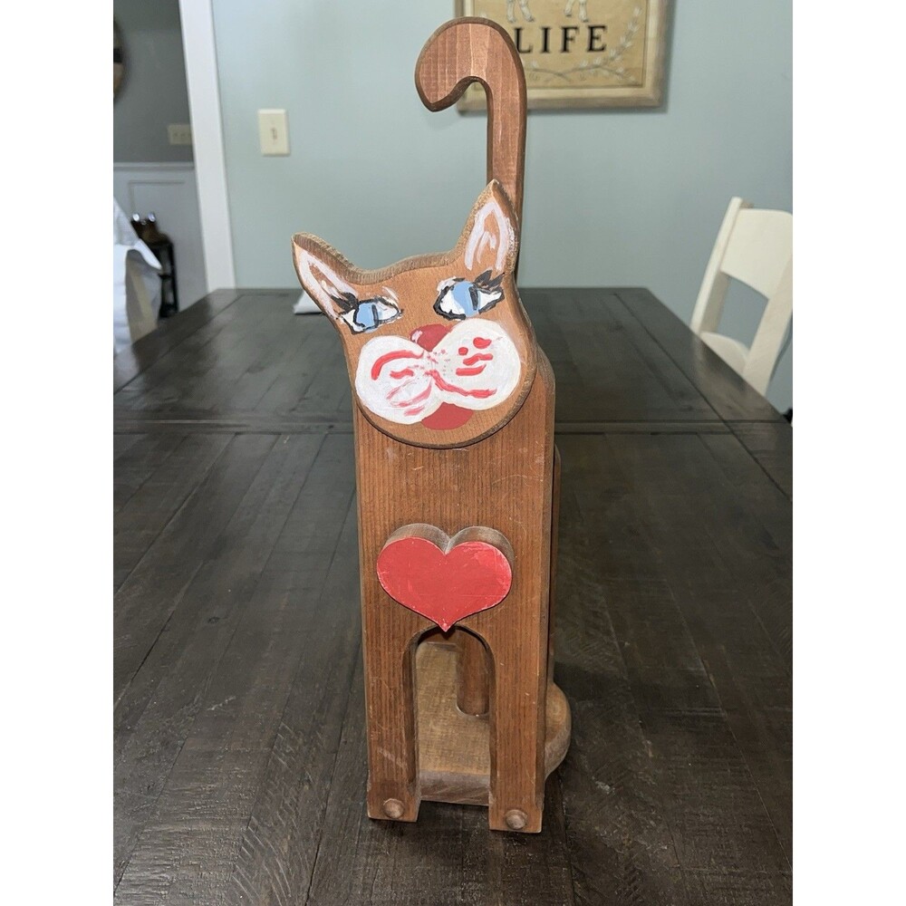 Vintage 90s Cottagecore Cat Kitten Toilet Paper Spare Roll Holder